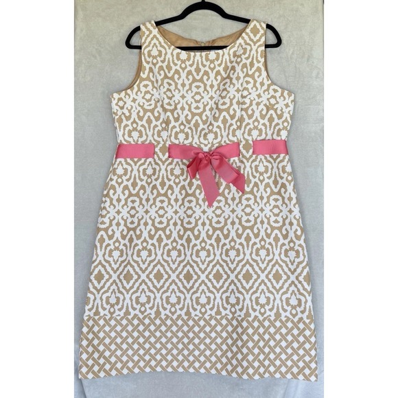 Jessica Howard Dress Womens Size 16 White Tan Pink Bow Dainty Formal Event Party - Picture 1 of 10